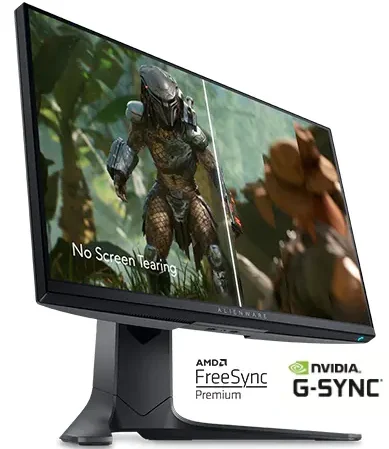 نمایش تصاویر بدون پارگی لگ در مانیتور Alienware 2521 سازگار با تکنولوژی های AMD FreeSync Premium و NVIDIA G-SYNC